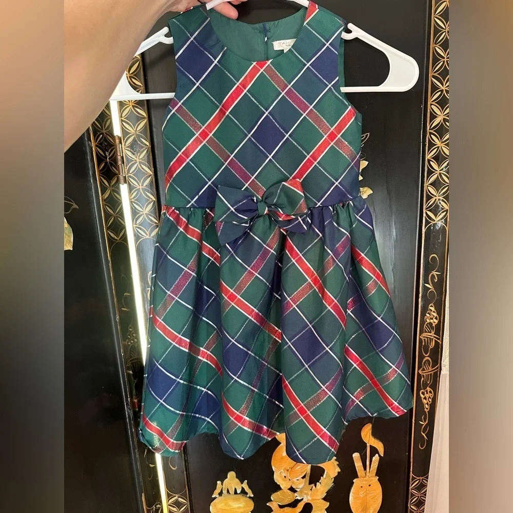 Plaid Kids Holiday Dress - Green, Red, Blue. Tartan